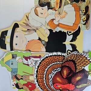 Vintage die cut cutouts wall hangings thanksgiving harvest pilgrims Indians